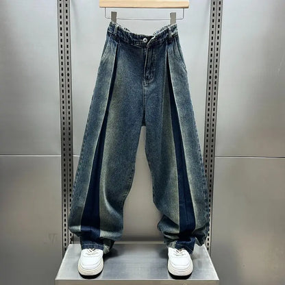 Loose Wide Leg Folded Hip Hop Jeans Harajuku Streetwear Trousers High Quality Luxury Brand Men Clothing