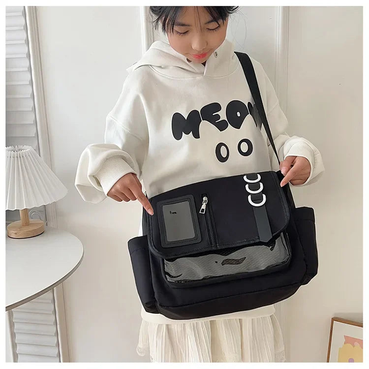Y2K Japanese Harajuku School Bags for Girls New Transparent Itabag Shoulder Crossbody Bag DIY Badges Display Plate Ita Bag