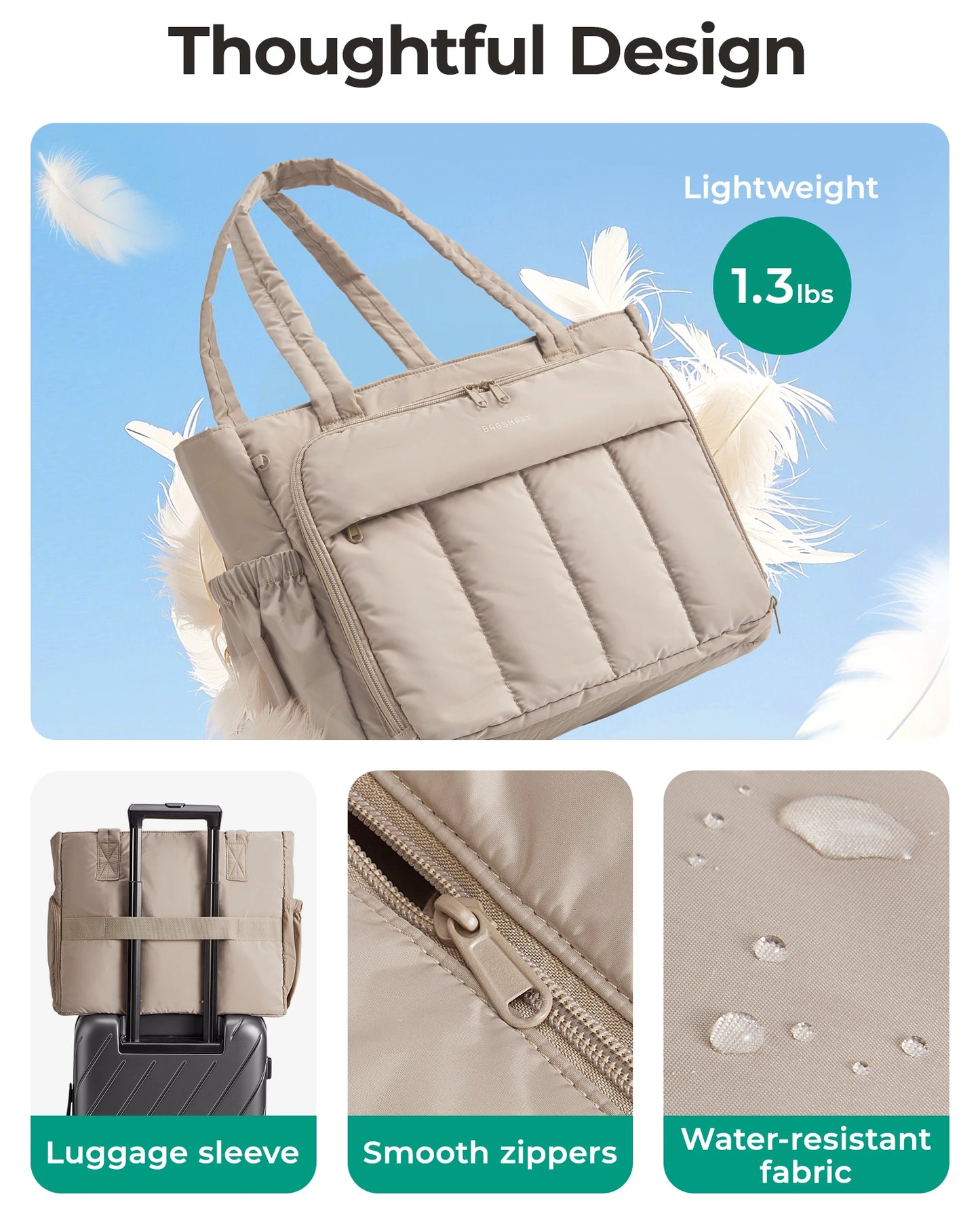 BAGSMART Tote Bag for Women Teacher Tote with Insulated Compartment Puffer Laptop Work Tote Handbags for Work Travel Gym