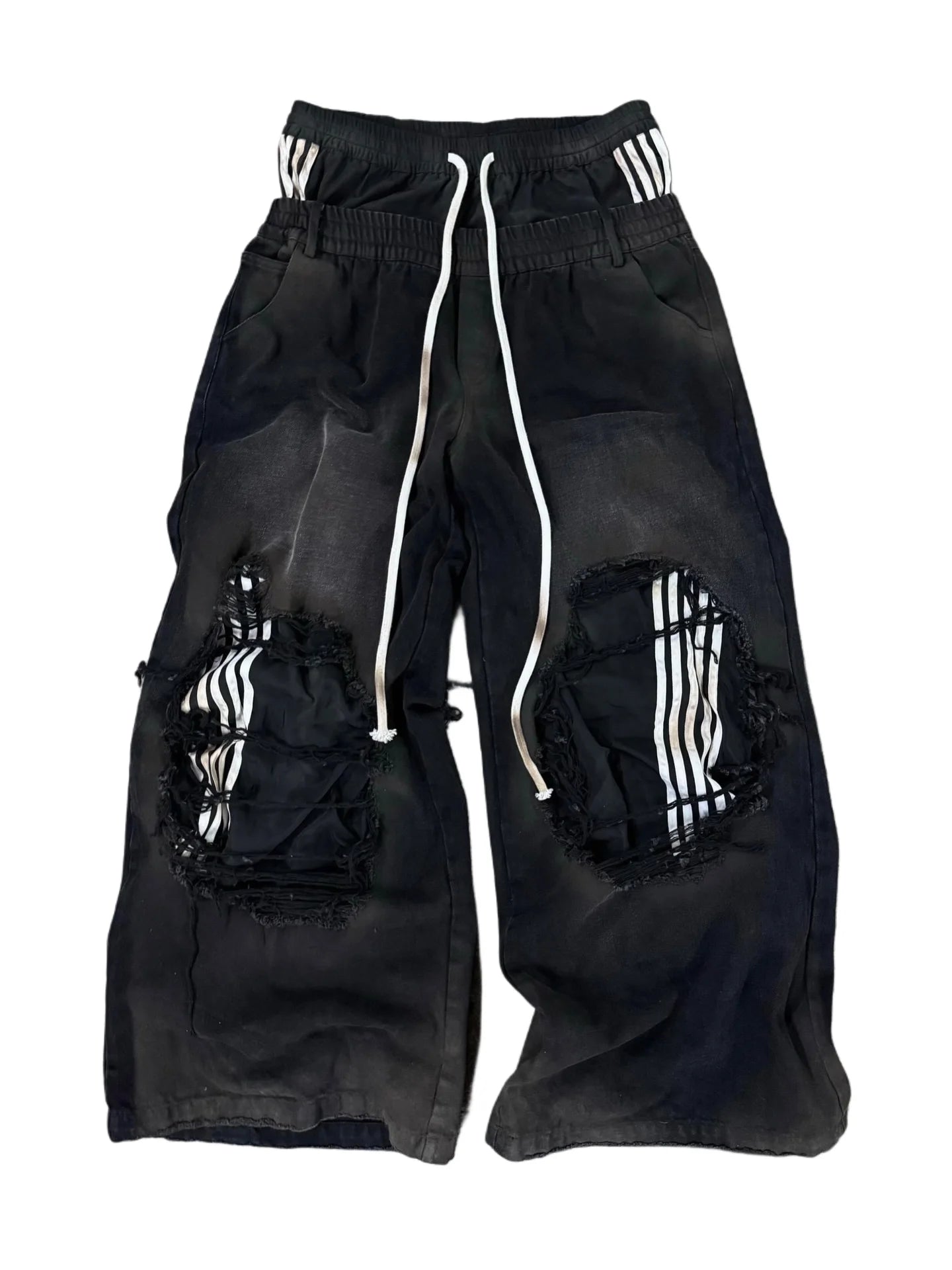 New Y2K Korean fashion brand stripe hole baggy jeans harajuku men women - APEX RITUAL men's jeans