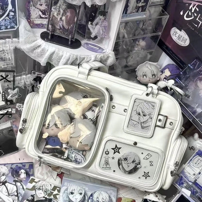 Harajuku Pin Doll 20cm Display Ita Bag Women PU Leather Preppy Style Large Capacity Shoulder Bag Ladies Daily Crossbody Bag Chic