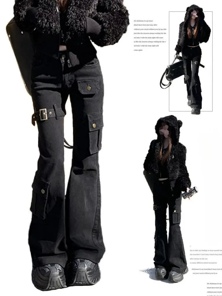 Aesthetic Dark Style Street Y2K Slim Fit Jeans Women's Vintage Sheath Gothic Pants High Waisted Hotsweet Black Denim Trouser