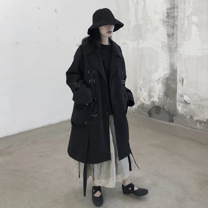 Black Oversized Dark Trench Windbreaker