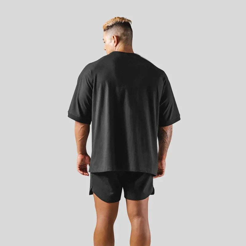 Apex Ritual – メンズレタープリントオーバーサイズスポーツTシャツ – トレーニングストリートウェアTシャツ