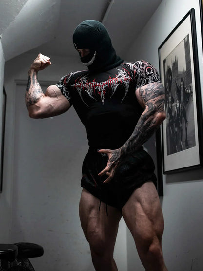Gothic Battle Axe Short Sleeved Men's Quick Drying Stretch Fitness Suit For Summer Sports With Tight Compression Cuffs T-shirt
