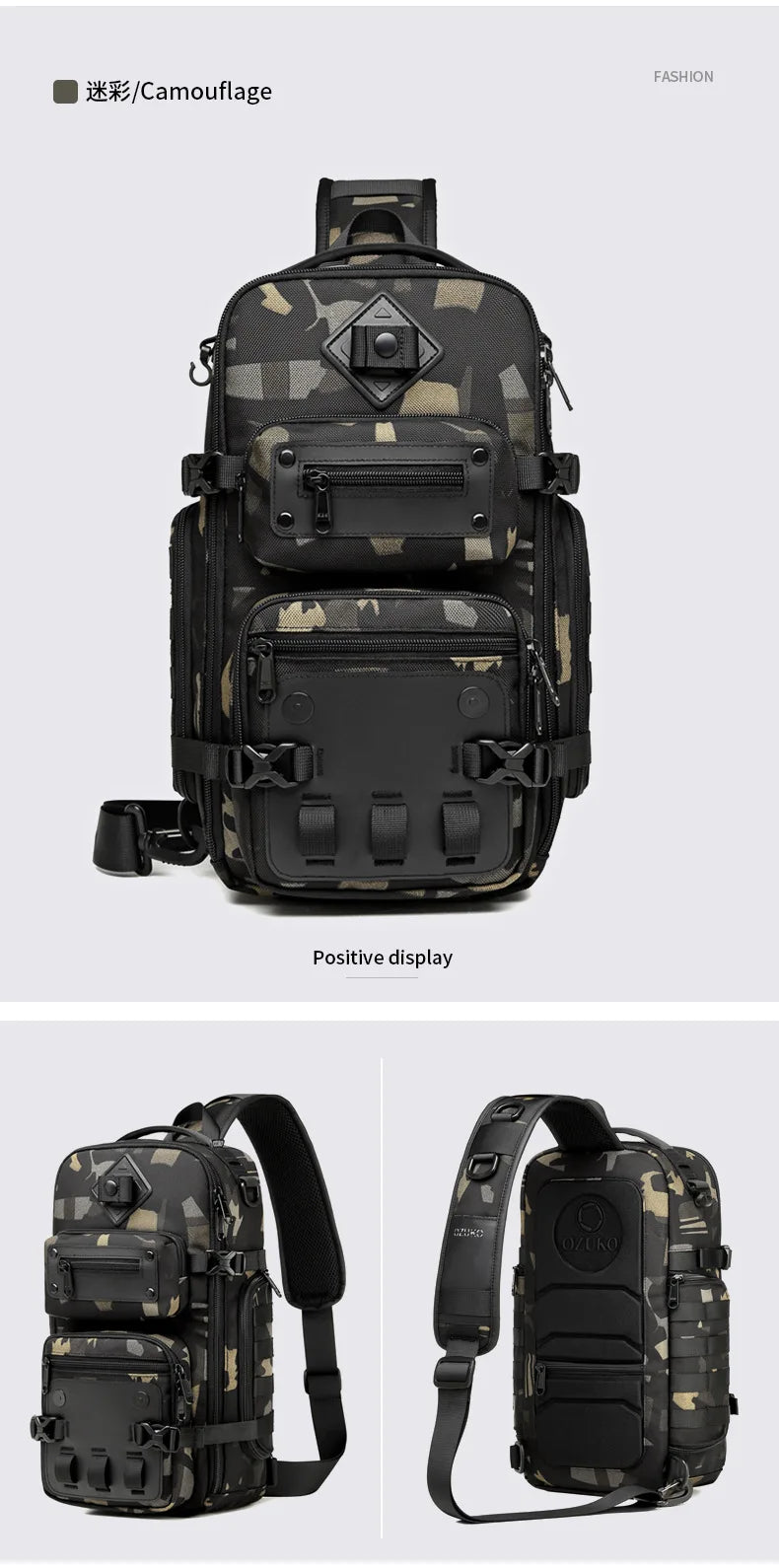 Ozuko Belly Bags Men's Chest Bag Outdoor Tactical One Shoulder Crossbody Bag High Capacity Waterproof Sports Bag For Man