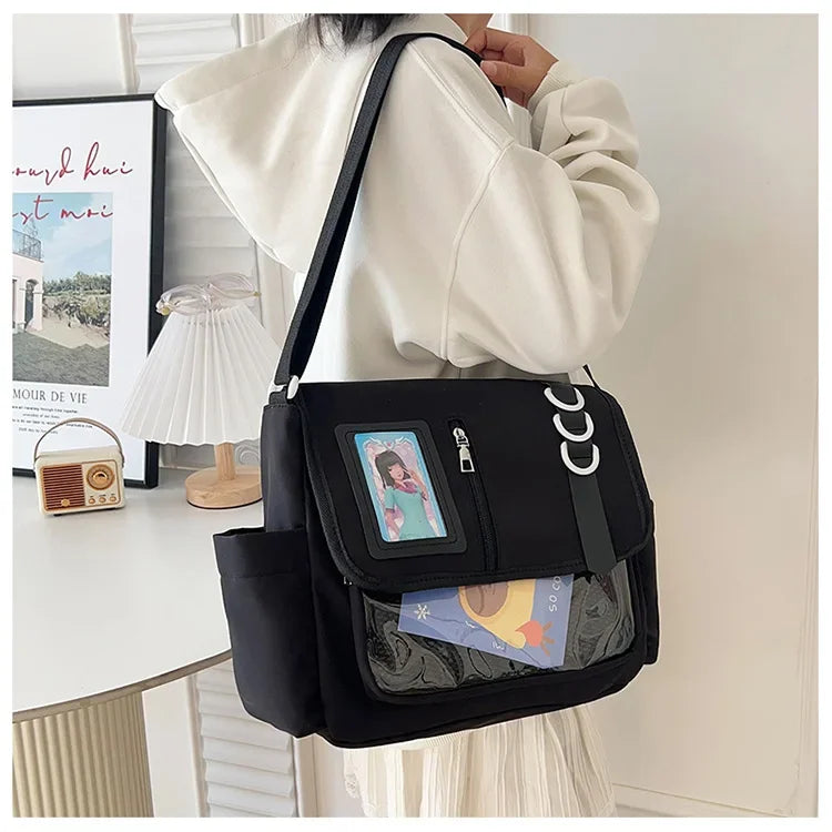 Y2K Japanese Harajuku School Bags for Girls New Transparent Itabag Shoulder Crossbody Bag DIY Badges Display Plate Ita Bag