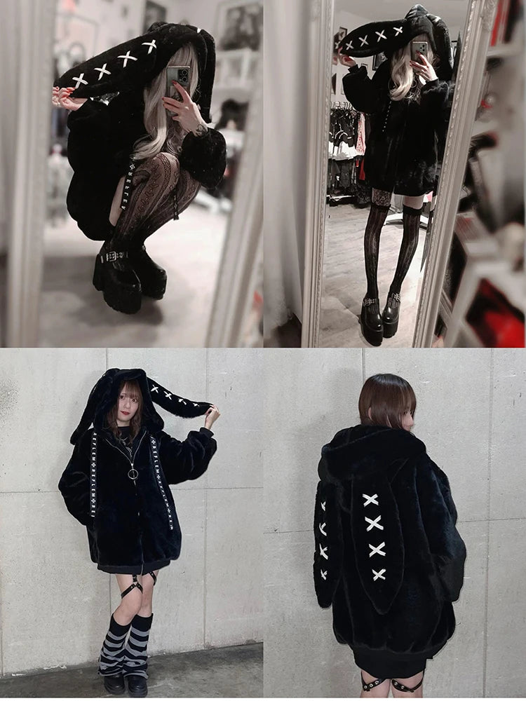 Women's White Faux Fur Bunny-Ear Coat