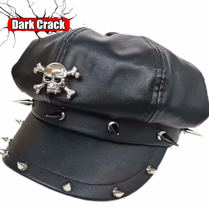 Women's Y2k Harajuku Gothic Punk Lolita Girls Original British Fashion Versatile Leather Style Rock Rivet Short Brim Beret Hat