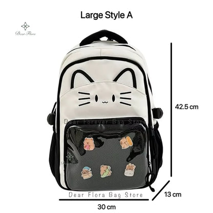 Y2K Cute Cat Ita Backpacks Large Capacity Knapsack Casual Girl Transparent DIY Display Rucksack Cartoon Trendy Travel Schoolbags