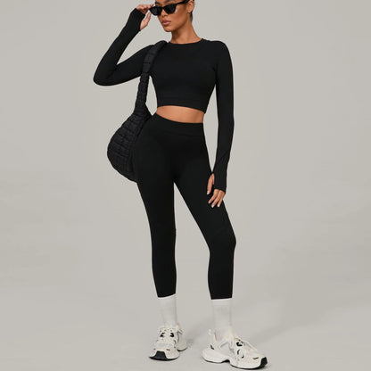 Long Sleeve Shirt Yoga Sets Sports Crop Tops Fitness Hip High Waist Skinny Running Workout Gym Leggings Women Activewear XP160
