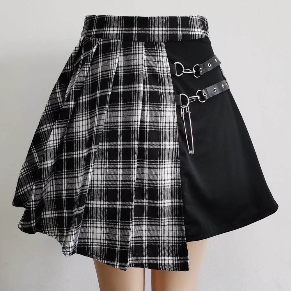Gothic Sweet Women Pleated Skirt Fashion Plaid Mini High Waist Chic Skirt - APEX RITUAL women's skirts