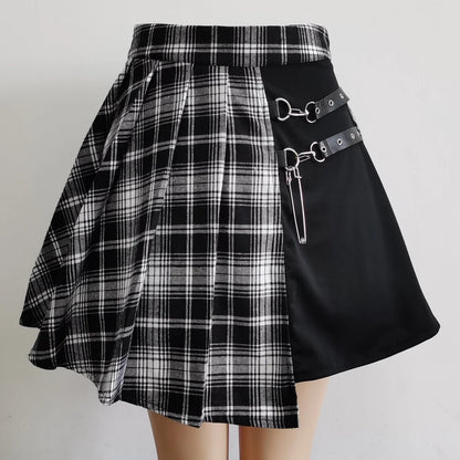 Gothic Sweet Women Pleated Skirt Fashion Plaid Mini High Waist Chic Skirt - APEX RITUAL women's skirts