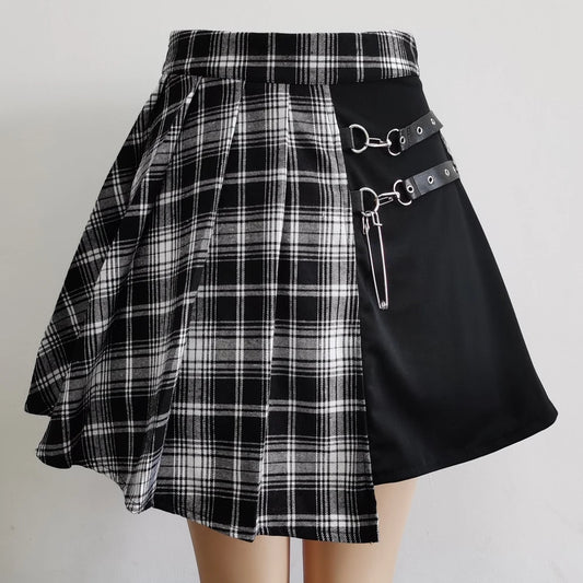 Gothic Sweet Women Pleated Skirt Fashion Plaid Mini High Waist Chic Skirt - APEX RITUAL women's skirts
