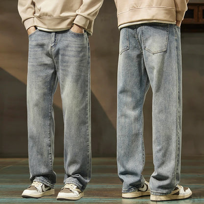KSTUN Light Blue Baggy Pant Men Wide Leg Jeans Loose Straight Casaul Streetwear Vintage Men's Trousers 100% Cotton Large Size 40