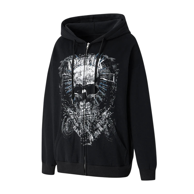 Hoodie Kawaii Y2k Anime Cartoon Goth Zip Up Hoodie Woman Harajuku Streetwear Loose Long Sleeve Sweatshirts Femme Sweatshirts