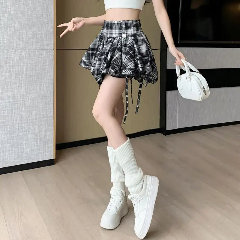 Sexy Plaid Pleated Mini Skirts For Women Y2k Casual Simple Korean Fashion Preppy Style Vintage Chic High Waist Faldas Hotsweet