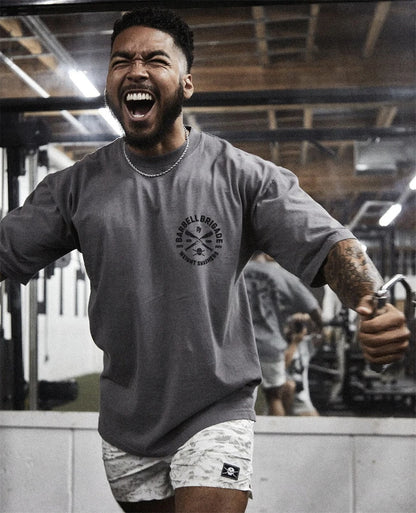 Clearance Sale BARBELL Men Running Sport Cotton T-shirt Gym Fitness Skull Print Shirt Summer Jogging Training Tee Tops