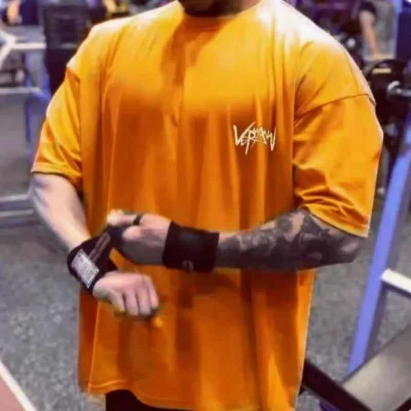 Apex Ritual – メンズオーバーサイズスポーツTシャツ – 丸首コットンサマートレーニングランニングティー