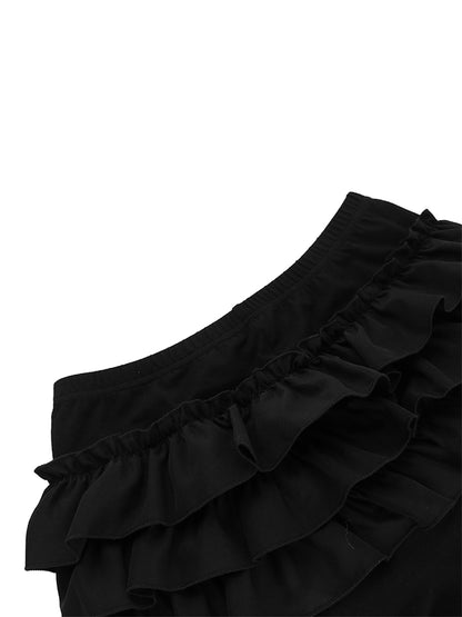 Fashion Women Bloomer Shorts Summer Elastic Waist Layered Solid Casual Shorts Streetwear for Daily Streetwear Casual Outfits