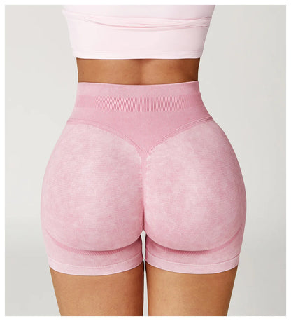 Apex Ritual – レディースハイウエストヨガショートパンツ – サンドウォッシュ スクワットプルーフ トレーニングショートパンツ