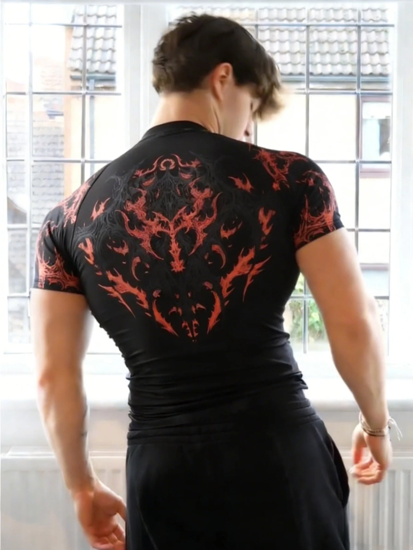 Men'S Athletic Fitness T-Shirt, Summer Quick-Dry Compression Shirt, Stylish Gothic Print Men'S Sports Top