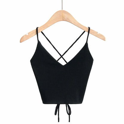 Women's Ribbed Lace-Up Halter Crop Top