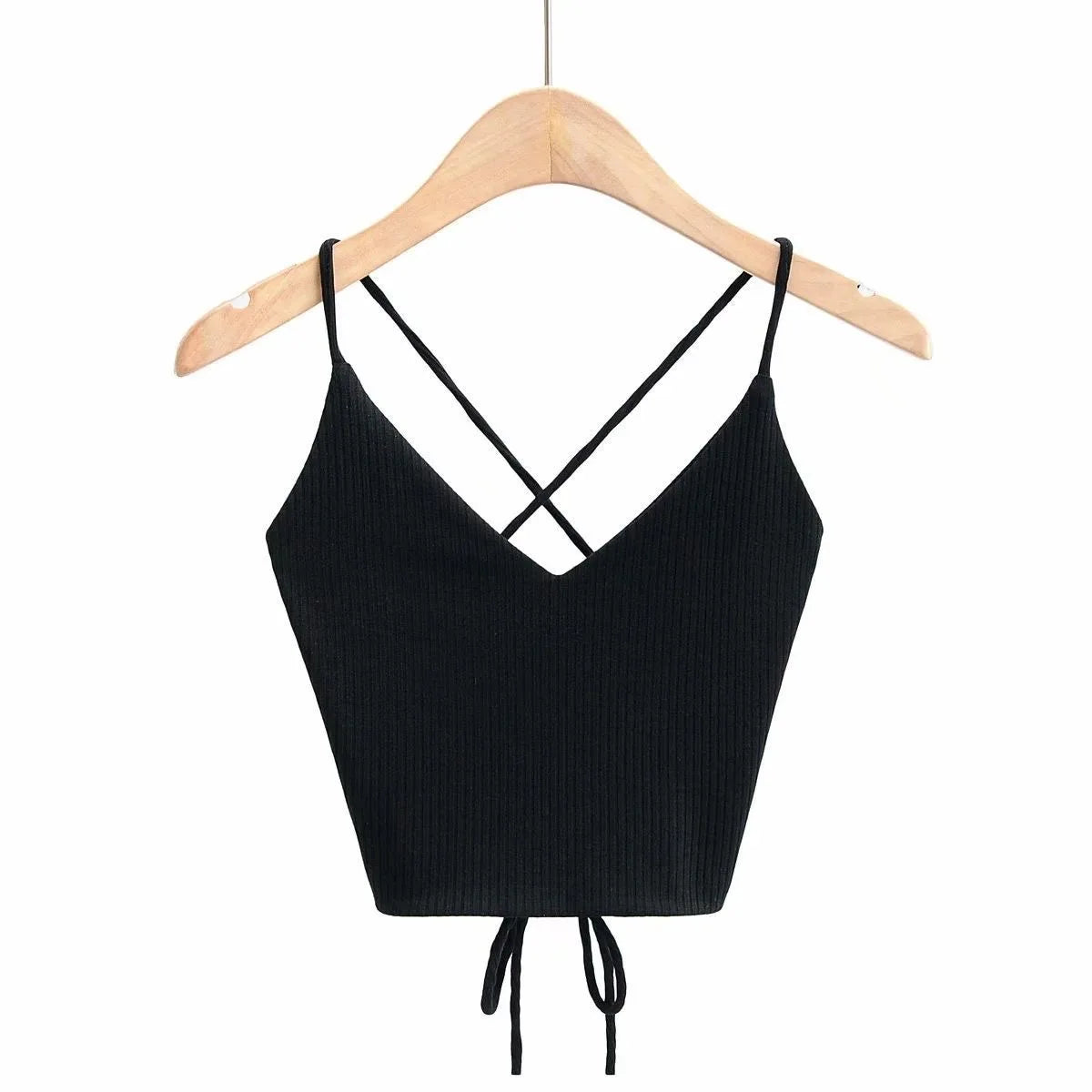 Women's Ribbed Lace-Up Halter Crop Top
