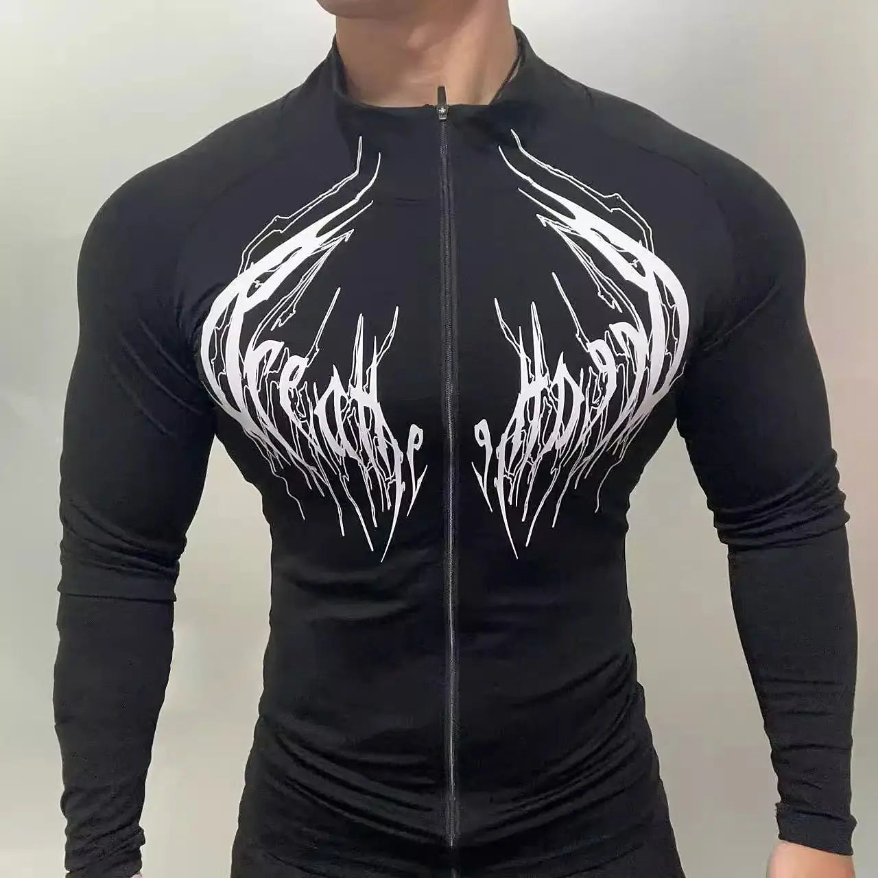 Gothic-Style Stretchy Slim Fit Fitness Sports Zip-Up Long-Sleeve Cardigan Jacket for Men And Women