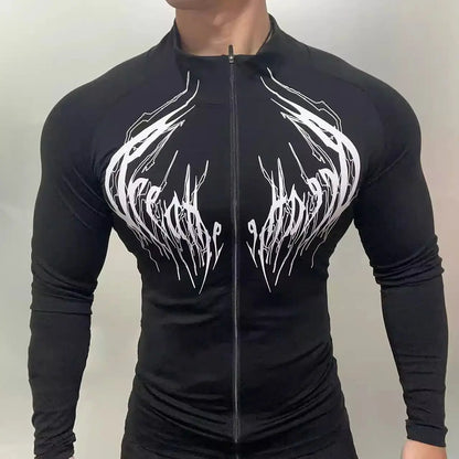 Gothic-Style Stretchy Slim Fit Fitness Sports Zip-Up Long-Sleeve Cardigan Jacket for Men And Women