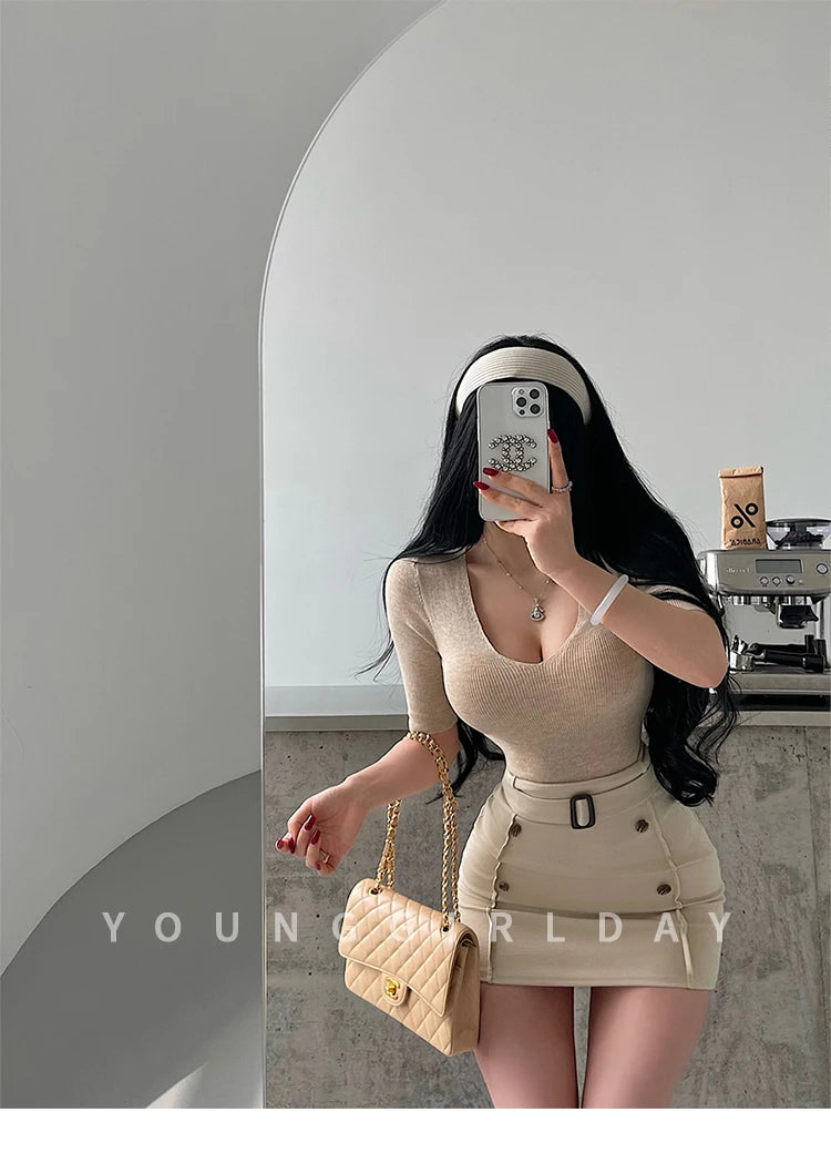 Women's High-Waist Belted Mini Skirt