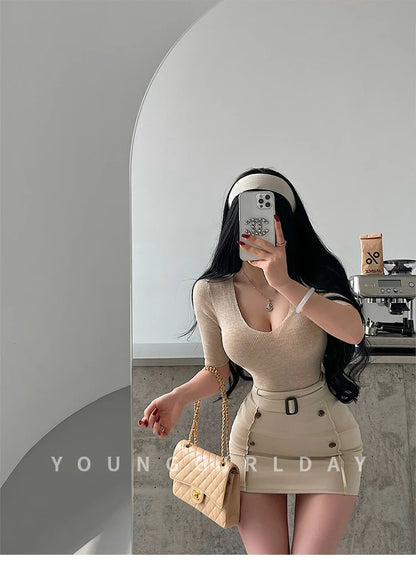 Women's High-Waist Belted Mini Skirt