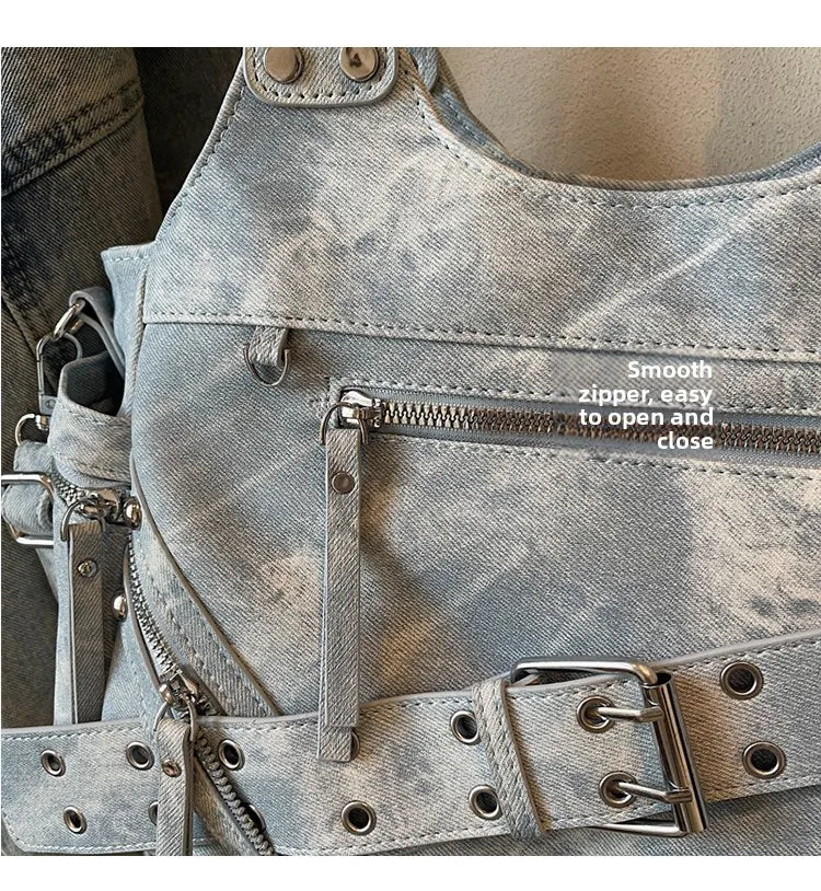 Fashionable Large Capacity Rivet Street Style Women's Tote Bag Shoulder Crossbody Bag Durable Polyester  Commuter Bag
