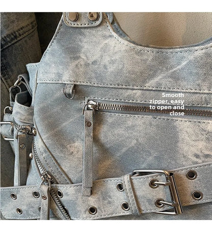 Fashionable Large Capacity Rivet Street Style Women's Tote Bag Shoulder Crossbody Bag Durable Polyester  Commuter Bag