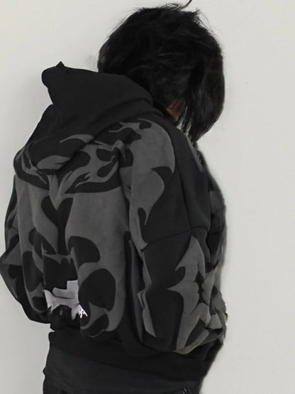 Punk High Street Fashion Destructive Style Zipper Hoodie Men Multi Pocket Embroidered Whisker Design Casual Sweatshirt Autumn