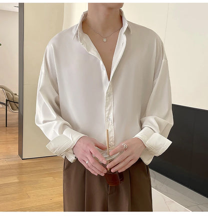 Ice Shirts Shirt Men Fashion Social Mens Dress Shirt Korean Loose Solid Color Long Sleeve Shirts Mens Casual Shirts M-2XL