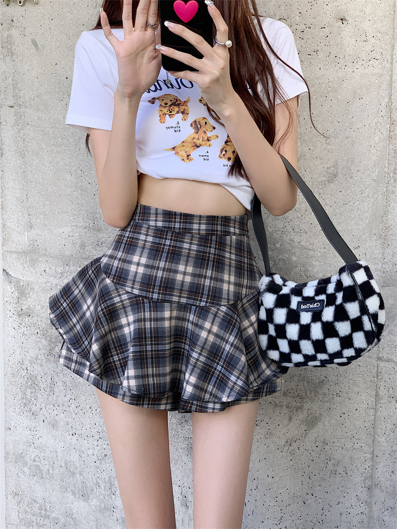 Women's Y2K Plaid Ruffle Skort