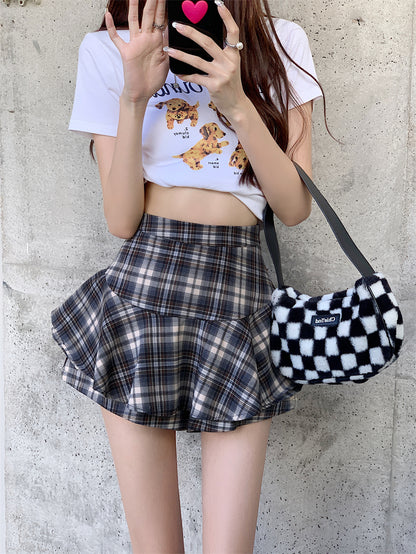 Women's Y2K Plaid Ruffle Skort