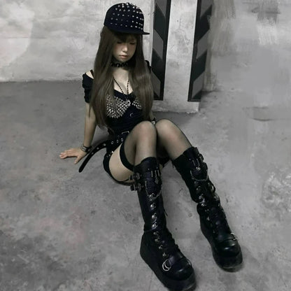 Rock Rivet Baseball Cap Women Men Punk Gothic Hip Hop Metal Stud Peaked Caps Subculture Girls Y2K Rock Metal Rivet Flat Hats