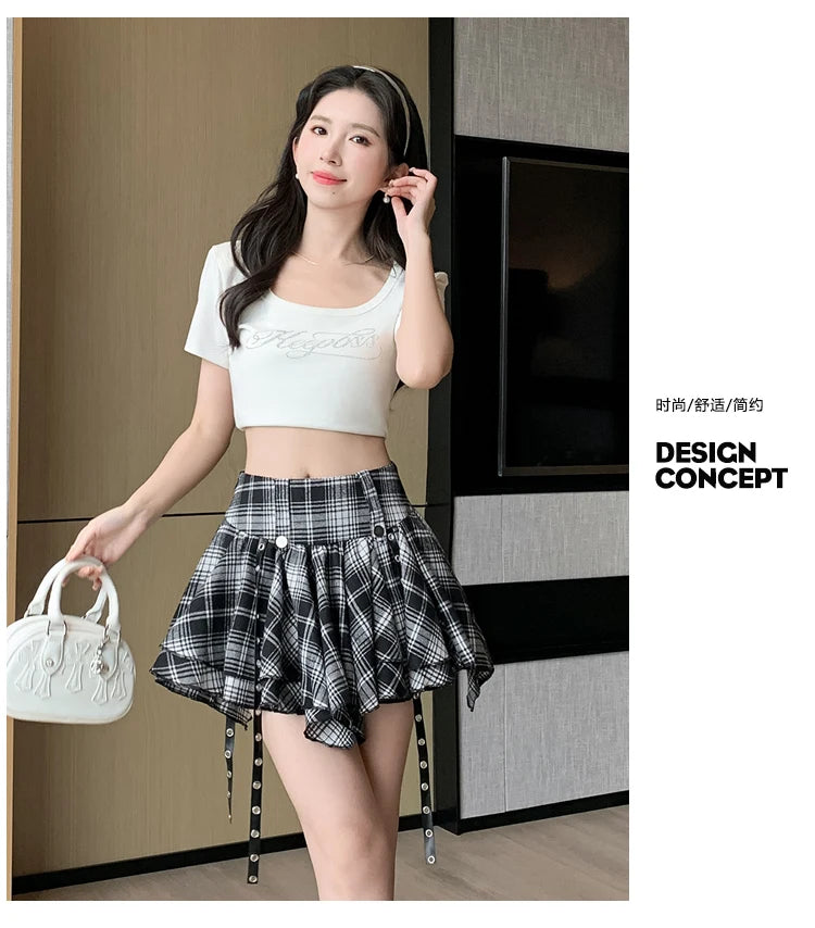 Sexy Plaid Pleated Mini Skirts For Women Y2k Casual Simple Korean Fashion Preppy Style Vintage Chic High Waist Faldas Hotsweet