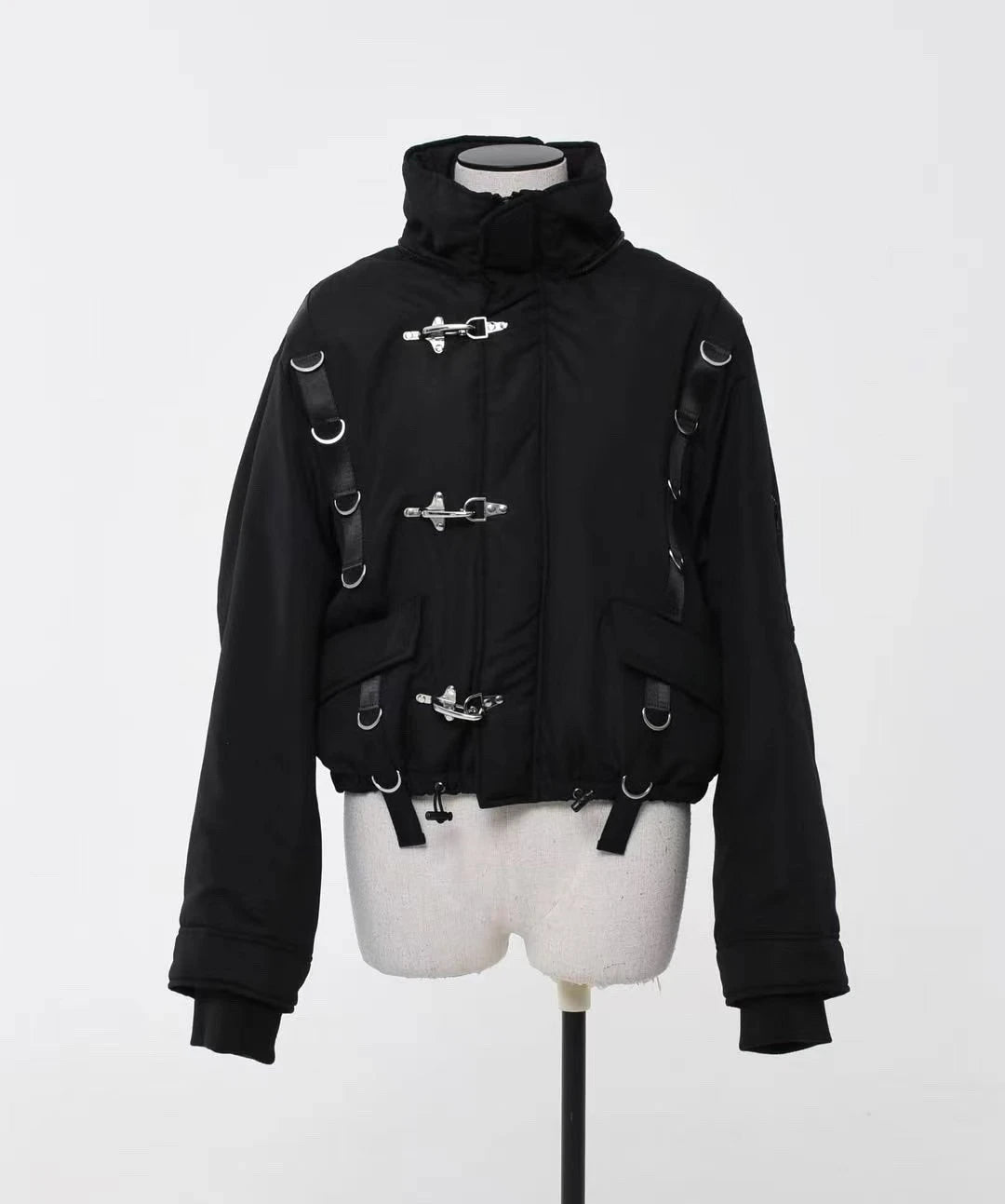 Subculture Gothic Dark Black Shorts Parkas Winter New 2025 Girls' Sweet Cool Fashion Punk Style Metal Button Hooded Coat Jacket