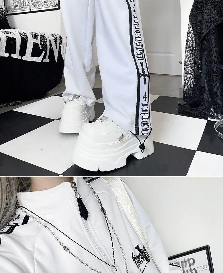 Original Printed Subculture Dark Loose Tracksuit Top and Pants Set Women's Outfits Oversized Stand Collar Zipper Sweatshirts