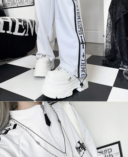 Original Printed Subculture Dark Loose Tracksuit Top and Pants Set Women's Outfits Oversized Stand Collar Zipper Sweatshirts