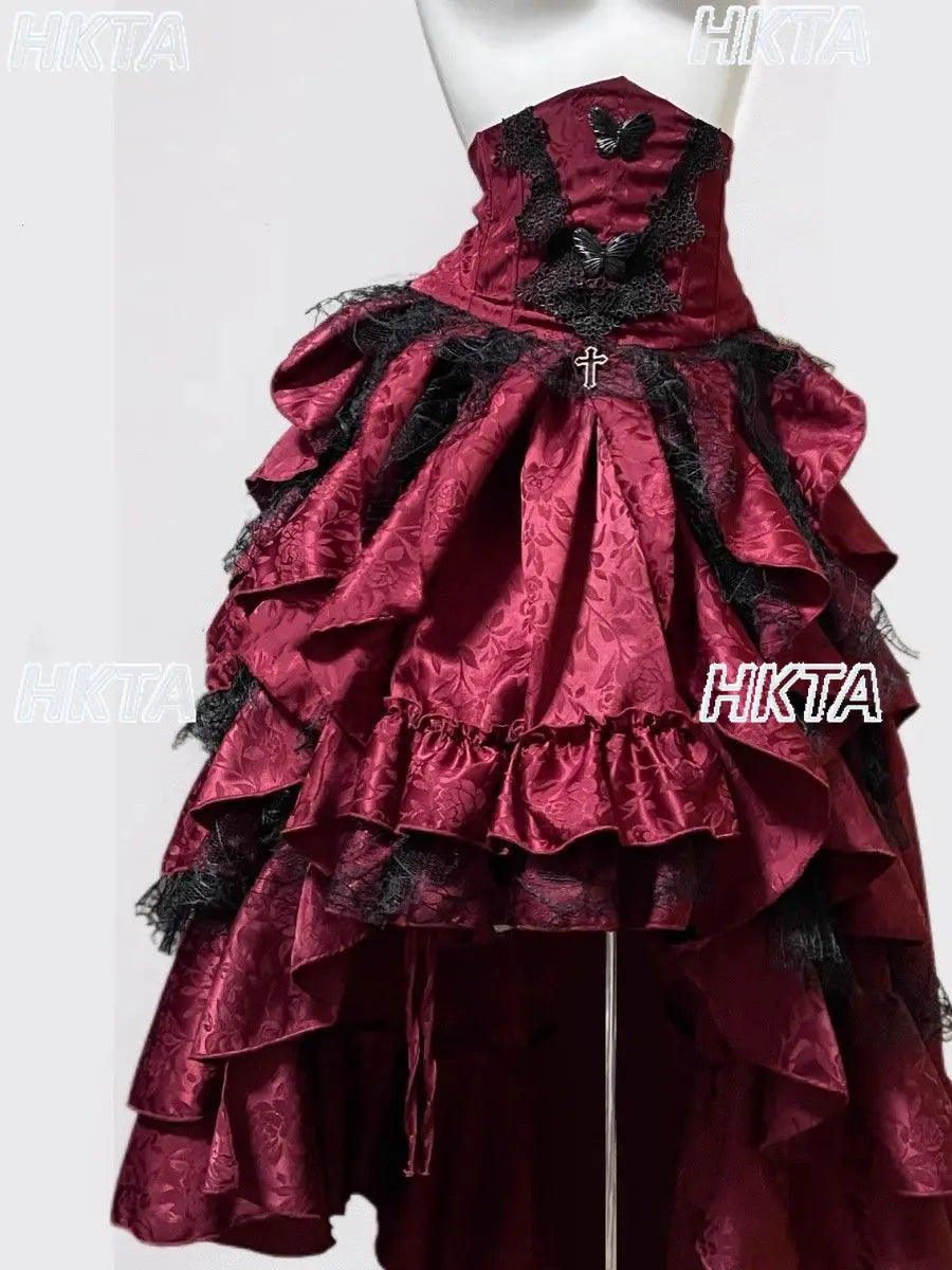 Women's Gothic Halter Lace Skirt Set
