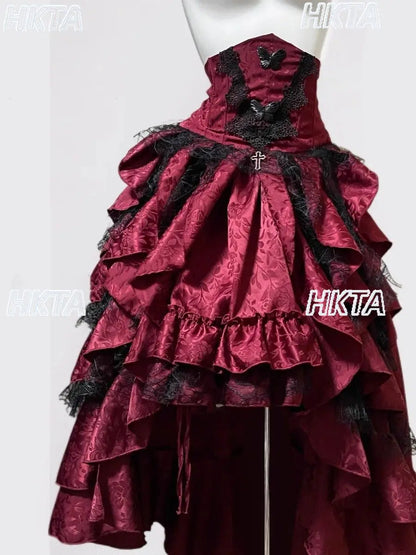 Women's Gothic Halter Lace Skirt Set