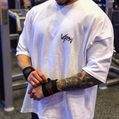 Apex Ritual – メンズオーバーサイズスポーツTシャツ – 丸首コットンサマートレーニングランニングティー