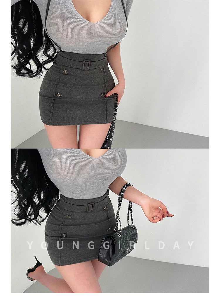 Women's High-Waist Belted Mini Skirt