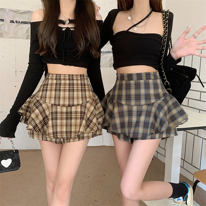 Women's Y2K Plaid Ruffle Skort