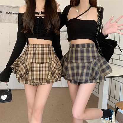 Women's Y2K Plaid Ruffle Skort