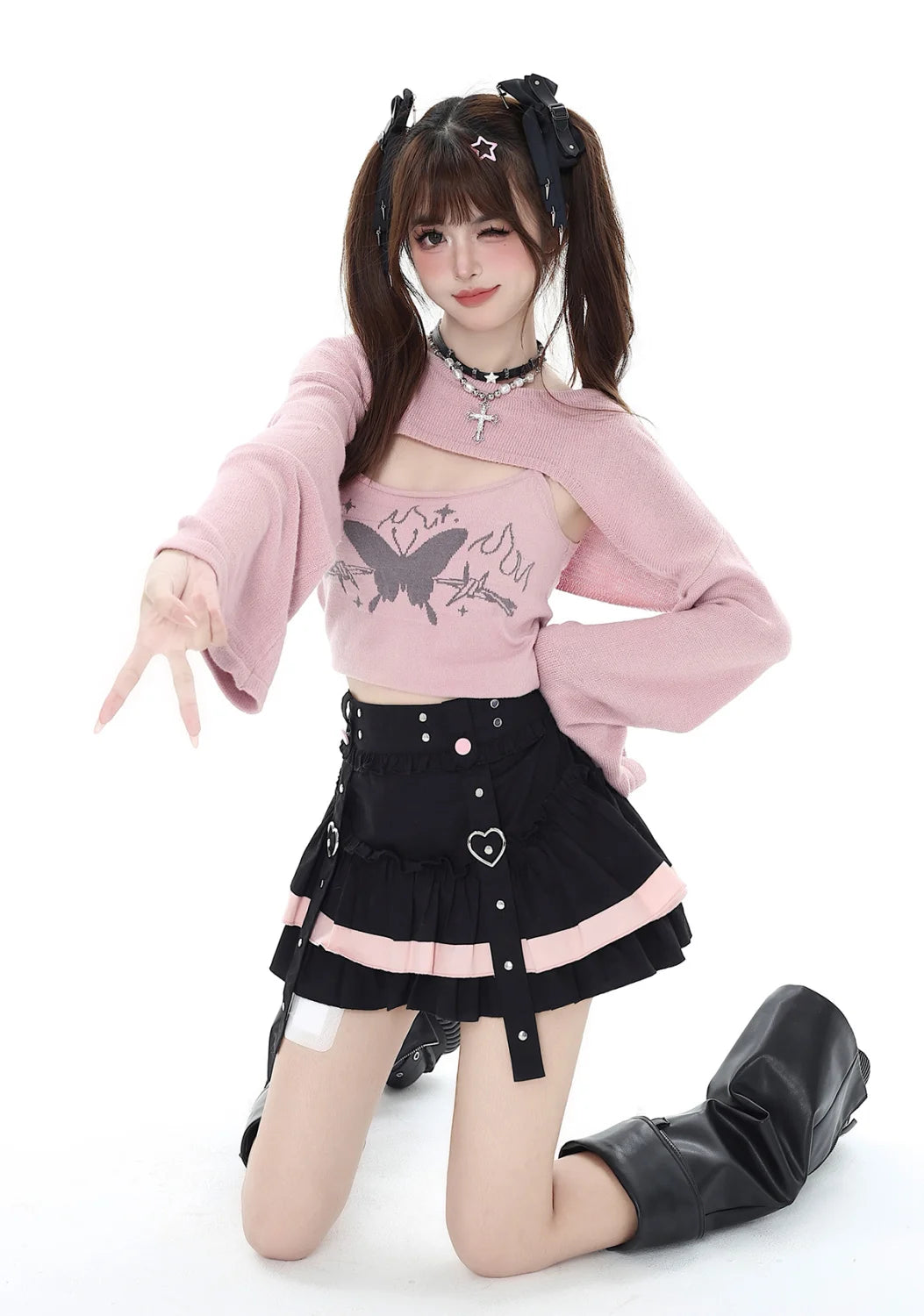 Original Gothic Y2K Sweet Strap Lace Puffy Cake Skirt Autumn New Chic Spicy Girl High Waist Slimming Mini Skirts for Women